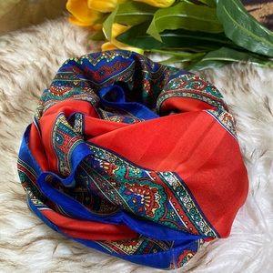 Blue and coral scarf 30”